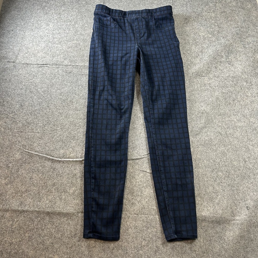 SPANX Pants Jean-ish Ankle Leggings Medium Dark Indigo Blue Checkered Shaping